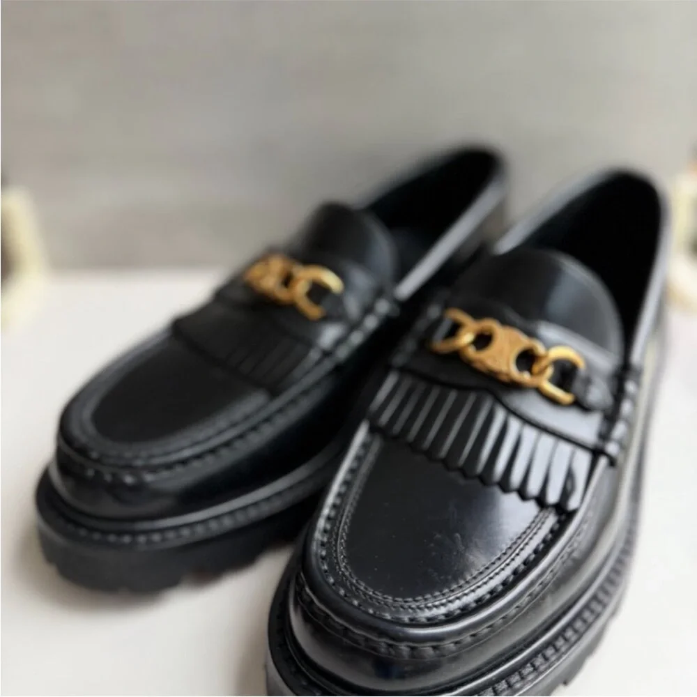 Authentic New Celine Loafers w/ Gold Triomphe Chain 37